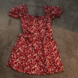 Red Floral Puffy Sleeved Dress